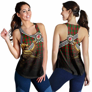Moncrieff (Moncreiffe) Crest Tartan Women's Racerback Tanks with Golden Lion Emblem Celtic Style 4XL - Tartan Vibes Clothing