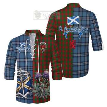 Moncrieff (Moncreiffe) Tartan Ghillie Kilt Shirt Happy St. Andrew's Day Half Tartan Style Men - Tartan Vibes Clothing