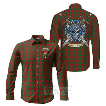 Moncrieff (Moncreiffe) Tartan Long Sleeve Button Shirt with Family Crest Celtic Skull Style Men's Shirt S - Tartan Vibes Clothing