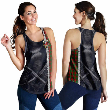 Moncrieff (Moncreiffe) Tartan Women's Racerback Tanks with Family Crest Cross Sword Thistle Celtic Vibes 4XL - Tartan Vibes Clothing
