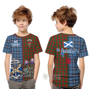 Moncrieff (Moncreiffe) Tartan Kid T-Shirt Happy St. Andrew's Day Half Tartan Style Youth XL Size14 - Tartan Vibes Clothing