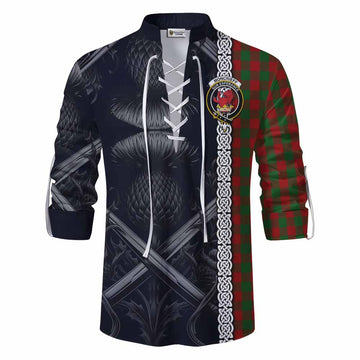 Moncrieff (Moncreiffe) Tartan Ghillie Kilt Shirt with Family Crest Cross Sword Thistle Celtic Vibes Men - Tartan Vibes Clothing