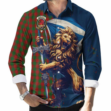 Moncrieff (Moncreiffe) Tartan Family Crest Long Sleeve Button Shirt with Scottish Majestic Lion Men's Shirt S - Tartan Vibes Clothing