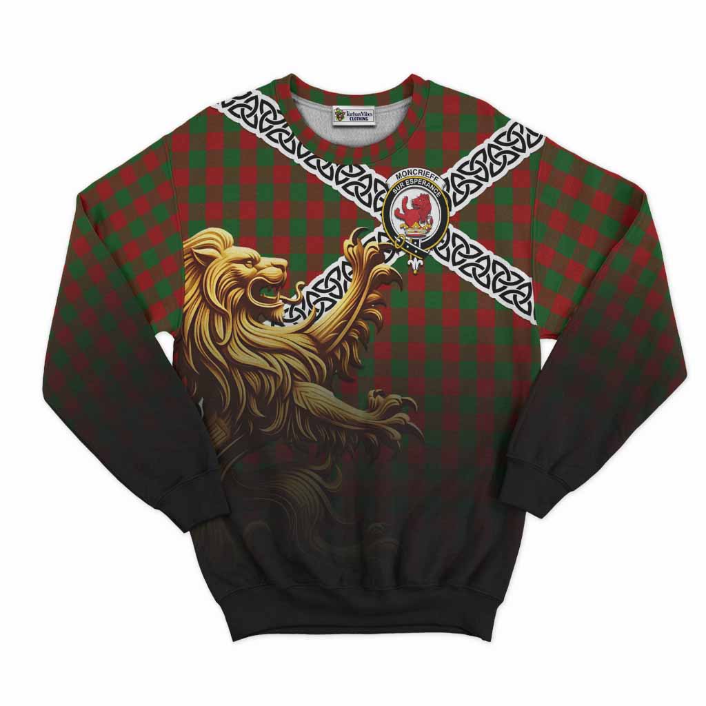 Moncrieff (Moncreiffe) Crest Tartan Sweatshirt with Golden Lion Emblem Celtic Style Unisex - Tartan Vibes Clothing