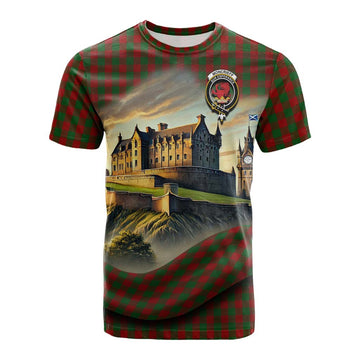Moncrieff (Moncreiffe) Tartan Family Crest Cotton T-shirt with Scottish Ancient Castle Style