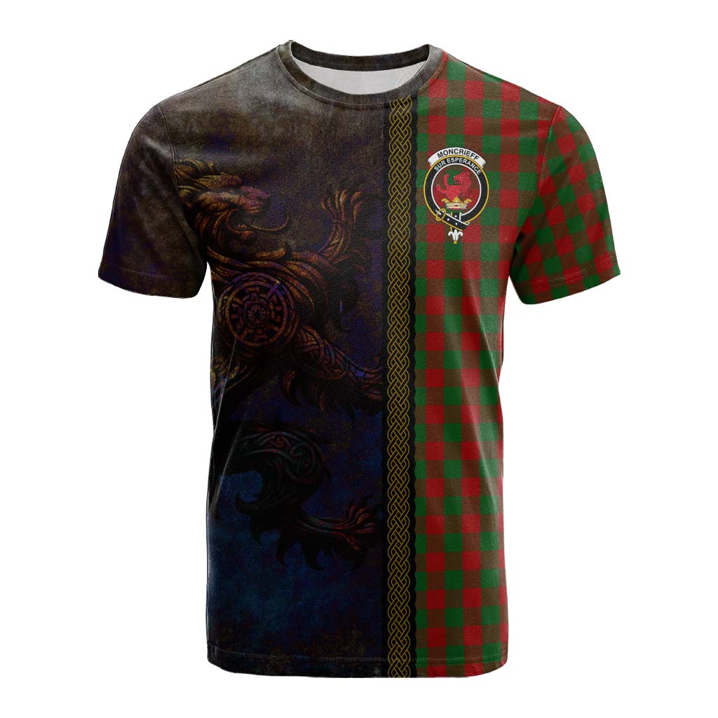 Tartan Vibes Clothing Moncrieff (Moncreiffe) Tartan Family Crest Cotton T-shirt Alba Gu Brath Be Brave Lion Ancient Style