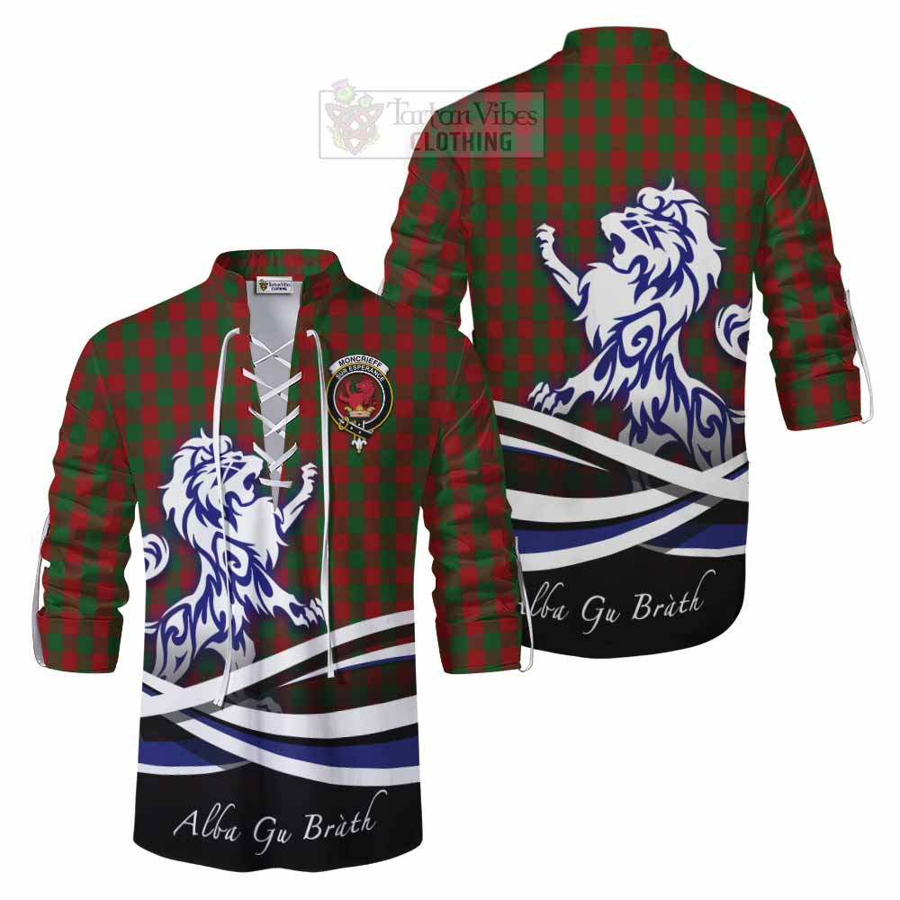 Moncrieff (Moncreiffe) Tartan Ghillie Kilt Shirt with Alba Gu Brath Regal Lion Emblem Men - Tartan Vibes Clothing