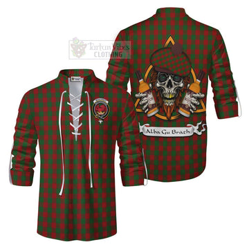 Moncrieff (Moncreiffe) Tartan Ghillie Kilt Shirt with Family Crest and Bearded Skull Holding Bottles of Whiskey Men - Tartan Vibes Clothing