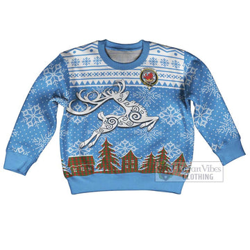 Moncrieff (Moncreiffe) Clan Christmas Kid Ugly Sweater with Tartan and Celtic Reindeer Style Kid - Tartan Vibes Clothing