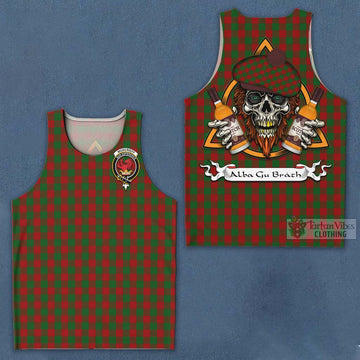 Moncrieff (Moncreiffe) Tartan Men's Tank Top with Family Crest and Bearded Skull Holding Bottles of Whiskey Men - Tartan Vibes Clothing