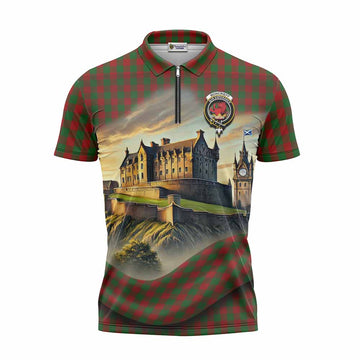 Moncrieff (Moncreiffe) Tartan Family Crest Zipper Polo Shirt with Scottish Ancient Castle Style Unisex - Tartan Vibes Clothing