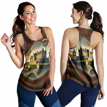 Moncrieff (Moncreiffe) Tartan Family Crest Women's Racerback Tanks with Scottish Ancient Castle Style 4XL - Tartan Vibes Clothing