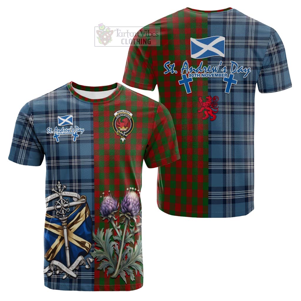 Moncrieff (Moncreiffe) Tartan Cotton T-shirt Happy St. Andrew's Day Half Tartan Style Kid's Shirt - Tartan Vibes Clothing