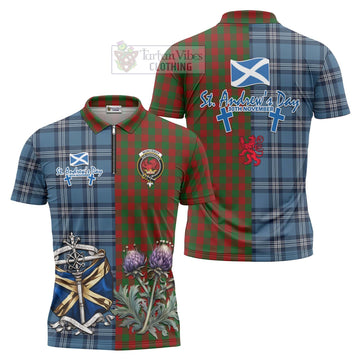 Moncrieff (Moncreiffe) Tartan Zipper Polo Shirt Happy St. Andrew's Day Half Tartan Style Unisex - Tartan Vibes Clothing