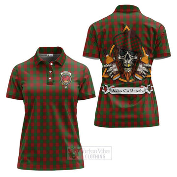 Moncrieff (Moncreiffe) Tartan Women's Polo Shirt with Family Crest and Bearded Skull Holding Bottles of Whiskey Women - Tartan Vibes Clothing