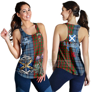 Moncrieff (Moncreiffe) Tartan Women's Racerback Tanks Happy St. Andrew's Day Half Tartan Style 4XL - Tartan Vibes Clothing