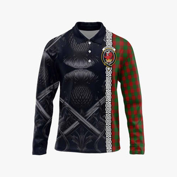 Moncrieff (Moncreiffe) Tartan Long Sleeve Polo Shirt with Family Crest Cross Sword Thistle Celtic Vibes Unisex - Tartan Vibes Clothing