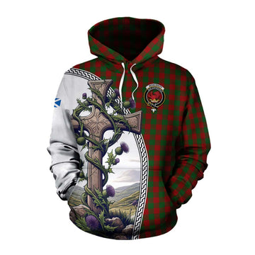 Moncrieff (Moncreiffe) Tartan Cotton Hoodie with Family Crest and St. Andrew's Cross Accented by Thistle Vines Pullover Hoodie XS - Tartan Vibes Clothing