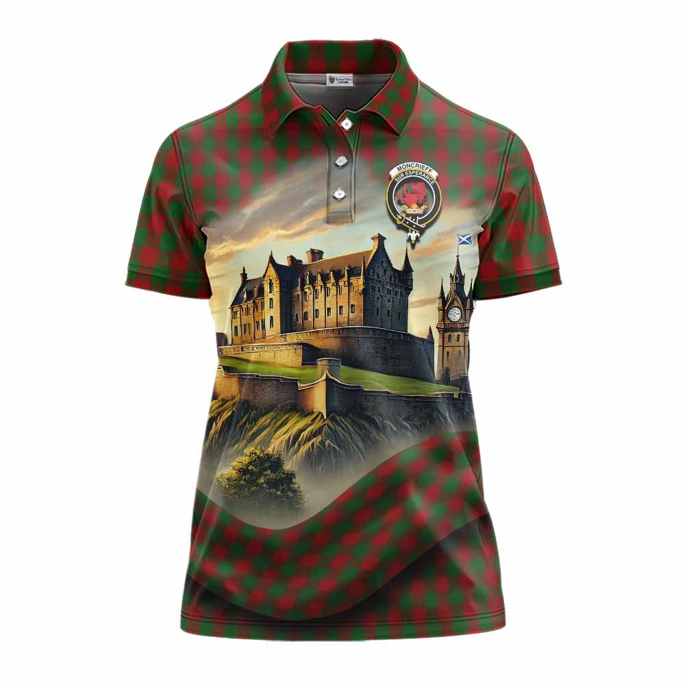 Moncrieff (Moncreiffe) Tartan Family Crest Women's Polo Shirt with Scottish Ancient Castle Style Women - Tartan Vibes Clothing