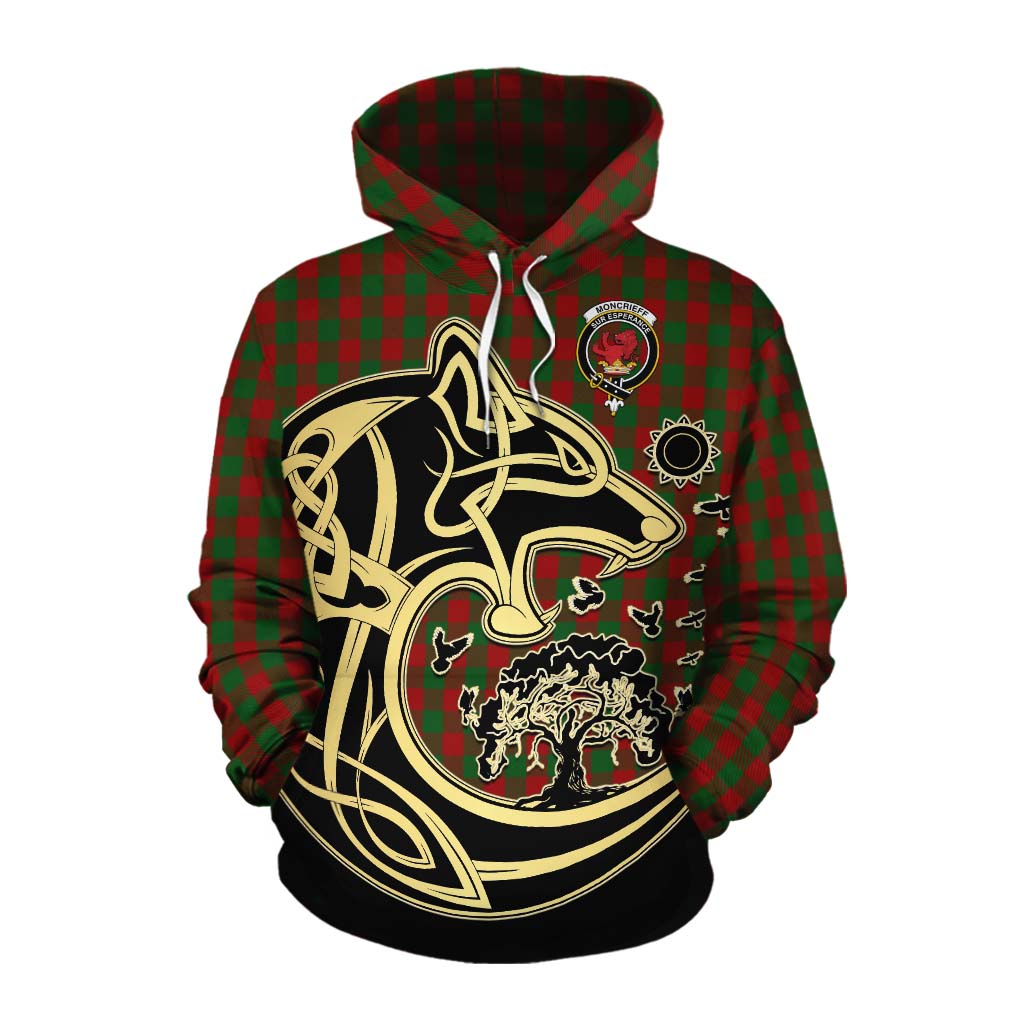 Moncrieff (Moncreiffe) Tartan Cotton Hoodie with Family Crest Celtic Wolf Style Pullover Hoodie XS - Tartan Vibes Clothing