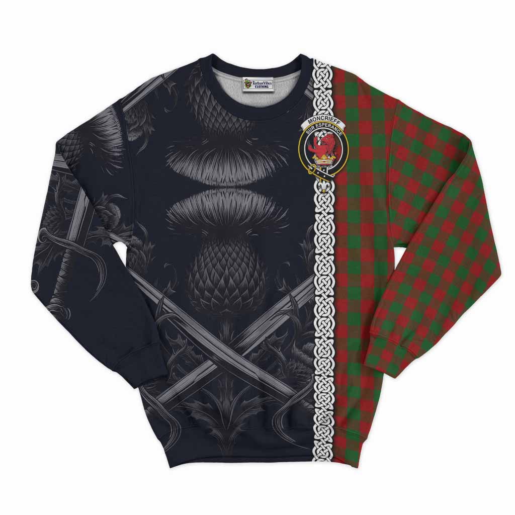Moncrieff (Moncreiffe) Tartan Sweatshirt with Family Crest Cross Sword Thistle Celtic Vibes Unisex - Tartan Vibes Clothing