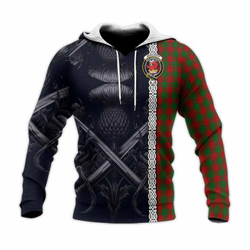 Moncrieff (Moncreiffe) Tartan Knitted Hoodie with Family Crest Cross Sword Thistle Celtic Vibes Unisex Knitted Pullover Hoodie - Tartan Vibes Clothing