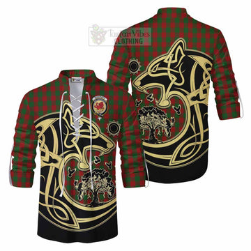 Moncrieff (Moncreiffe) Tartan Ghillie Kilt Shirt with Family Crest Celtic Wolf Style Men - Tartan Vibes Clothing