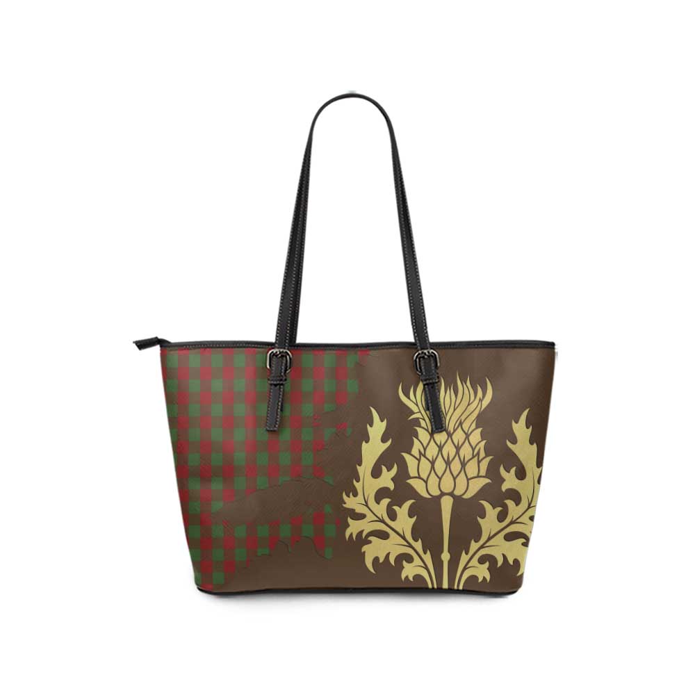 Moncrieff (Moncreiffe) Tartan Leather Tote Bag Gold Thistle Style - Tartan Vibes Clothing