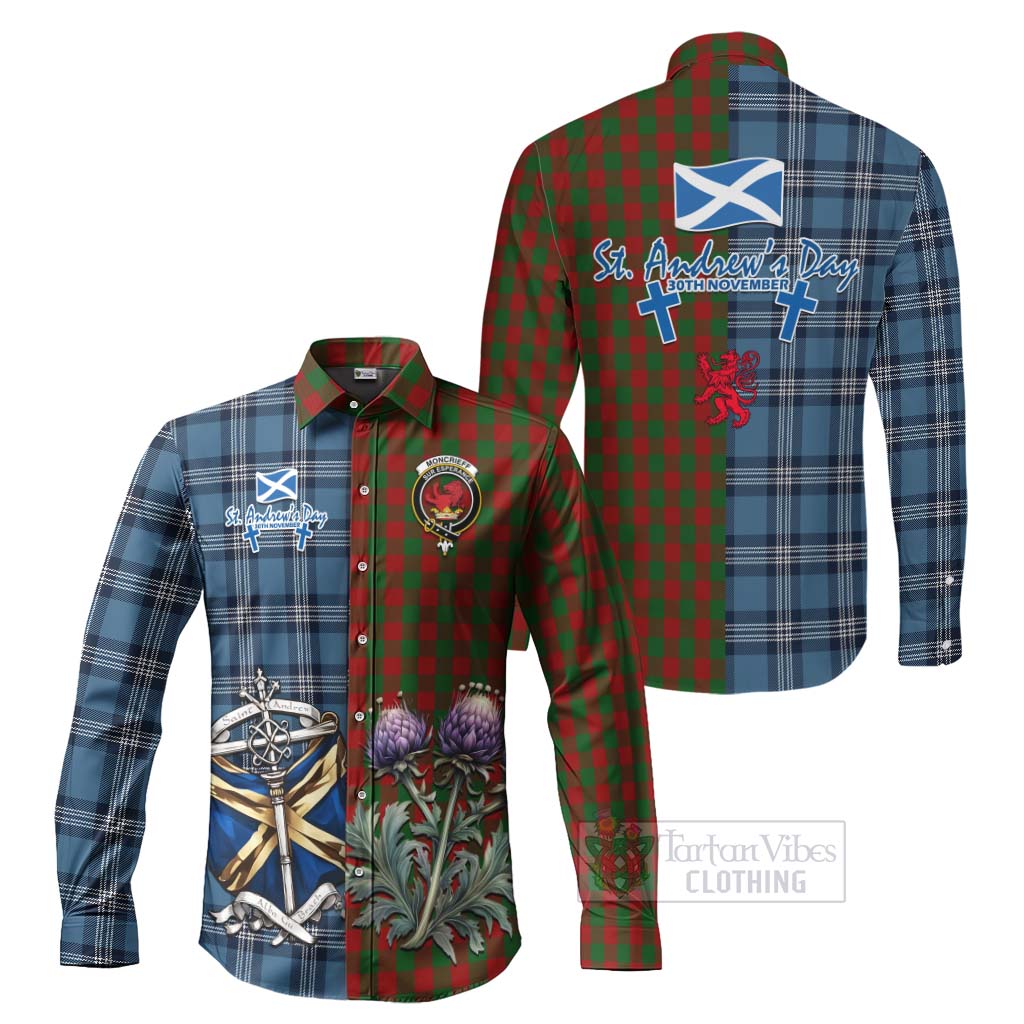 Moncrieff (Moncreiffe) Tartan Long Sleeve Button Shirt Happy St. Andrew's Day Half Tartan Style Men's Shirt S - Tartan Vibes Clothing