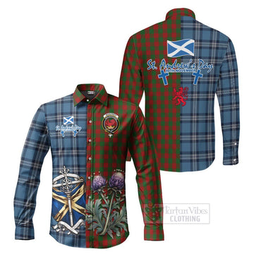 Moncrieff (Moncreiffe) Tartan Long Sleeve Button Shirt Happy St. Andrew's Day Half Tartan Style Men's Shirt S - Tartan Vibes Clothing