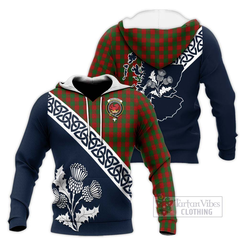 Moncrieff (Moncreiffe) Tartan Knitted Hoodie Featuring Thistle and Scotland Map Unisex Knitted Pullover Hoodie - Tartan Vibes Clothing