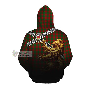 Moncrieff (Moncreiffe) Crest Tartan Cotton Hoodie with Golden Lion Emblem Celtic Style Pullover Hoodie - Tartan Vibes Clothing