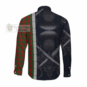 Tartan Vibes Clothing Moncrieff (Moncreiffe) Tartan Long Sleeve Button Shirt with Family Crest Cross Sword Thistle Celtic Vibes