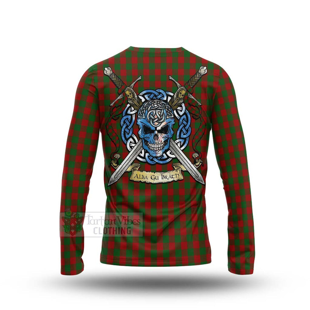 Moncrieff (Moncreiffe) Tartan Long Sleeve T-Shirt with Family Crest Celtic Skull Style - Tartan Vibes Clothing