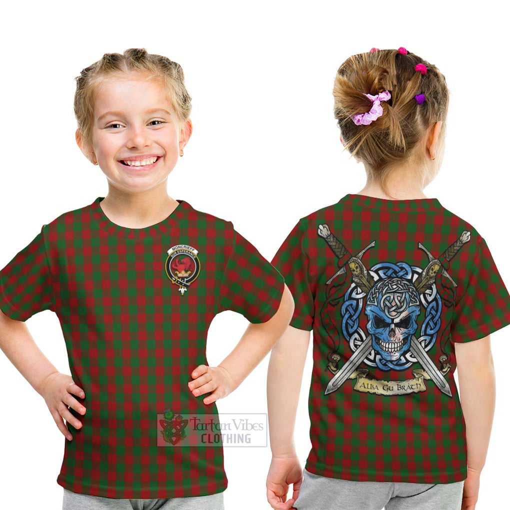 Moncrieff (Moncreiffe) Tartan Kid T-Shirt with Family Crest Celtic Skull Style - Tartan Vibes Clothing