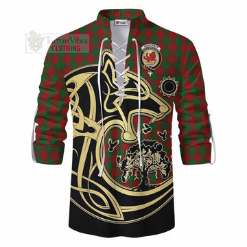 Moncrieff (Moncreiffe) Tartan Ghillie Kilt Shirt with Family Crest Celtic Wolf Style - Tartan Vibes Clothing