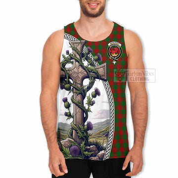 Moncrieff (Moncreiffe) Tartan Men's Tank Top with Family Crest and St. Andrew's Cross Accented by Thistle Vines - Tartan Vibes Clothing