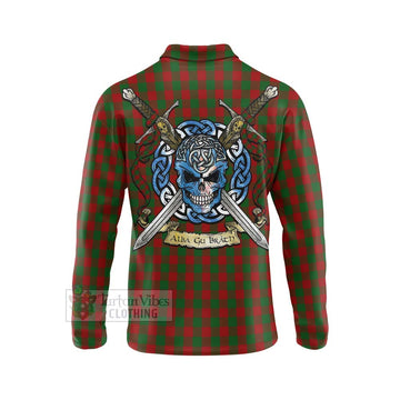 Moncrieff (Moncreiffe) Tartan Long Sleeve Polo Shirt with Family Crest Celtic Skull Style - Tartan Vibes Clothing