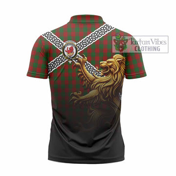 Moncrieff (Moncreiffe) Crest Tartan Zipper Polo Shirt with Golden Lion Emblem Celtic Style - Tartan Vibes Clothing