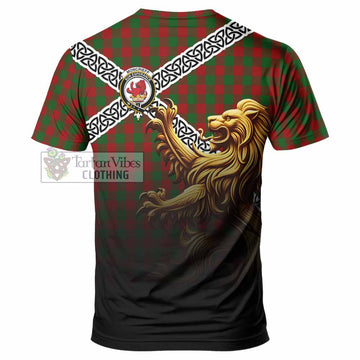 Moncrieff (Moncreiffe) Crest Tartan T-Shirt with Golden Lion Emblem Celtic Style