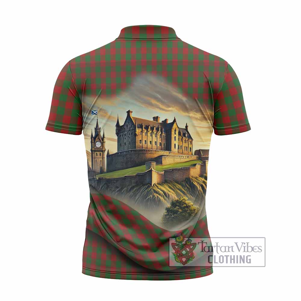 Moncrieff (Moncreiffe) Tartan Family Crest Zipper Polo Shirt with Scottish Ancient Castle Style - Tartan Vibes Clothing
