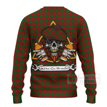 Moncrieff (Moncreiffe) Tartan Ugly Sweater with Family Crest and Bearded Skull Holding Bottles of Whiskey - Tartan Vibes Clothing