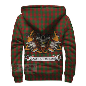 Moncrieff (Moncreiffe) Tartan Sherpa Hoodie with Family Crest and Bearded Skull Holding Bottles of Whiskey - Tartan Vibes Clothing