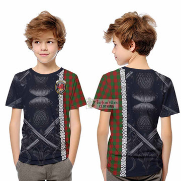 Moncrieff (Moncreiffe) Tartan Kid T-Shirt with Family Crest Cross Sword Thistle Celtic Vibes - Tartan Vibes Clothing