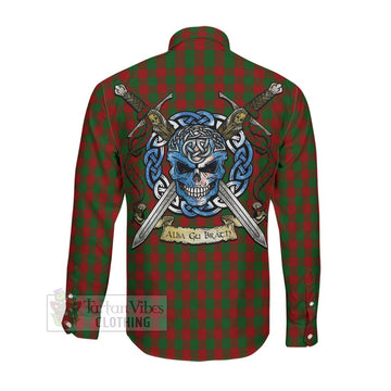 Moncrieff (Moncreiffe) Tartan Long Sleeve Button Shirt with Family Crest Celtic Skull Style Men's Shirt - Tartan Vibes Clothing