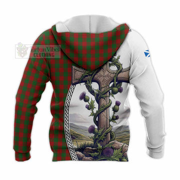Moncrieff (Moncreiffe) Tartan Knitted Hoodie with Family Crest and St. Andrew's Cross Accented by Thistle Vines - Tartan Vibes Clothing