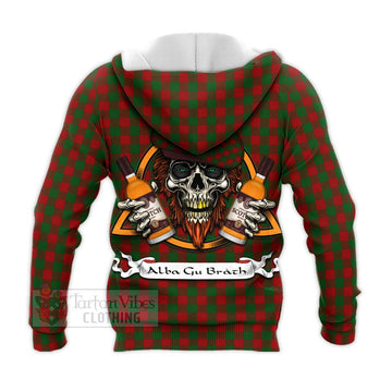 Moncrieff (Moncreiffe) Tartan Knitted Hoodie with Family Crest and Bearded Skull Holding Bottles of Whiskey - Tartan Vibes Clothing