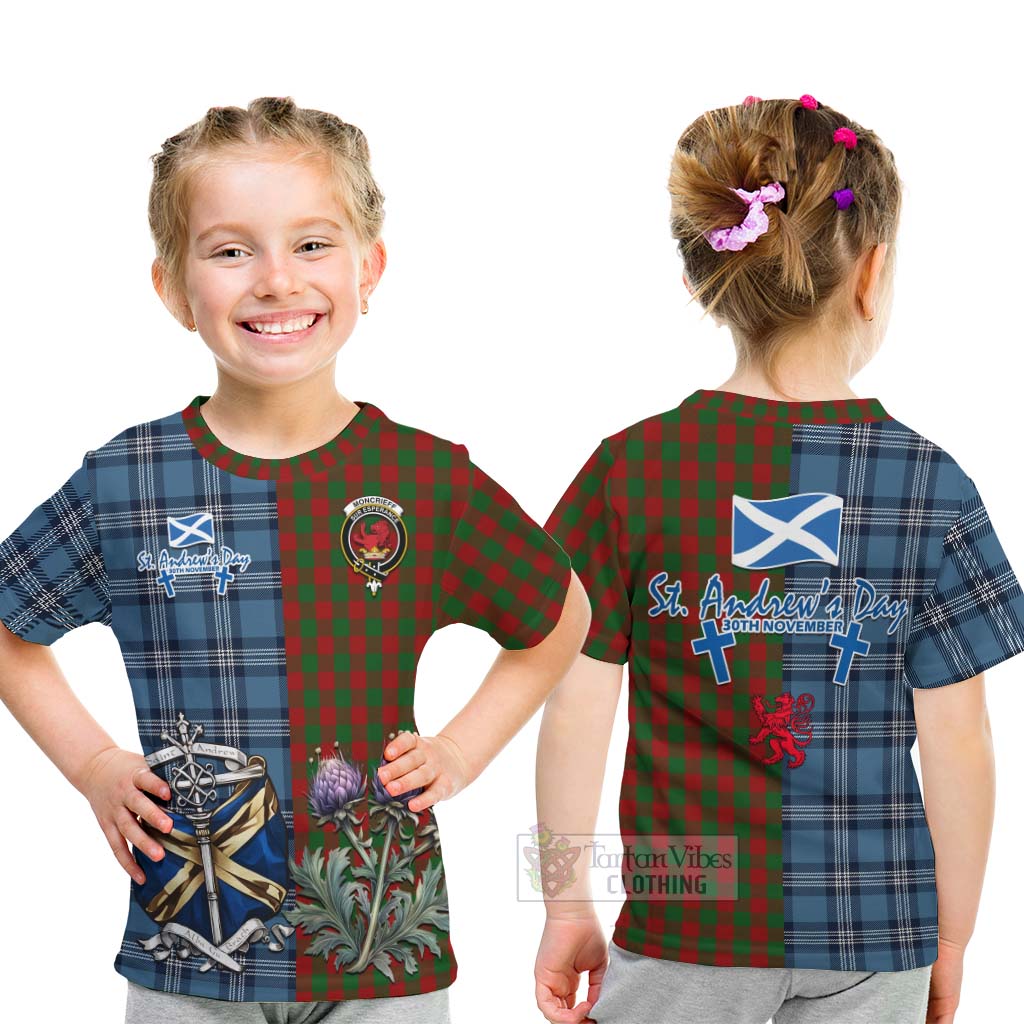 Moncrieff (Moncreiffe) Tartan Kid T-Shirt Happy St. Andrew's Day Half Tartan Style - Tartan Vibes Clothing