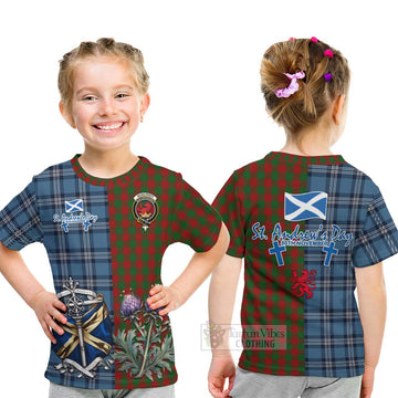 Moncrieff (Moncreiffe) Tartan Kid T-Shirt Happy St. Andrew's Day Half Tartan Style - Tartan Vibes Clothing