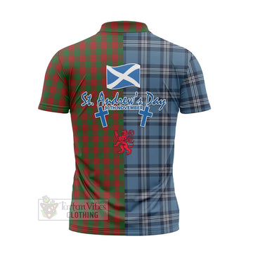 Moncrieff (Moncreiffe) Tartan Zipper Polo Shirt Happy St. Andrew's Day Half Tartan Style - Tartan Vibes Clothing